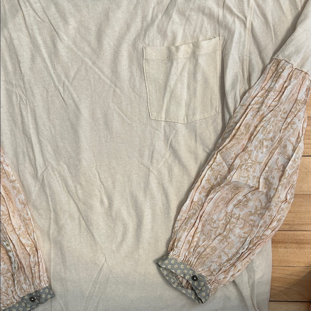 We The Free-Free People Jade Long Balloon Sleeve Pattern Print Top In Cream - Picture 3 of 7